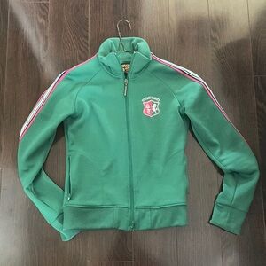 Vintage Green Track Jacket with Pink Stripe